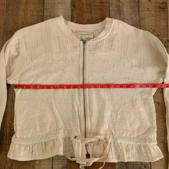 Anthropologie Saturday Sunday cream full zip ruffle bottom top with tie -S - Picture 2 of 8